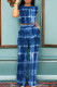 Blue White Casual Gradient Patchwork Pocket O Neck Short Sleeve Two Pieces