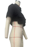 White Casual Solid Patchwork Pocket Buckle Shirt Collar Tops