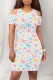 Green Yellow Elegant Butterfly Print Hollowed Out Patchwork O Neck Wrapped Skirt Dresses