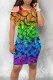 Multicolor Elegant Butterfly Print Hollowed Out Patchwork O Neck Wrapped Skirt Dresses