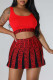 Red Sweet Print Patchwork U Neck Sleeveless Two Pieces