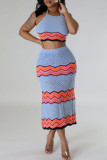 Pink Sweet Striped Bandage Hollowed Out Patchwork Backless Halter Sleeveless Two Pieces
