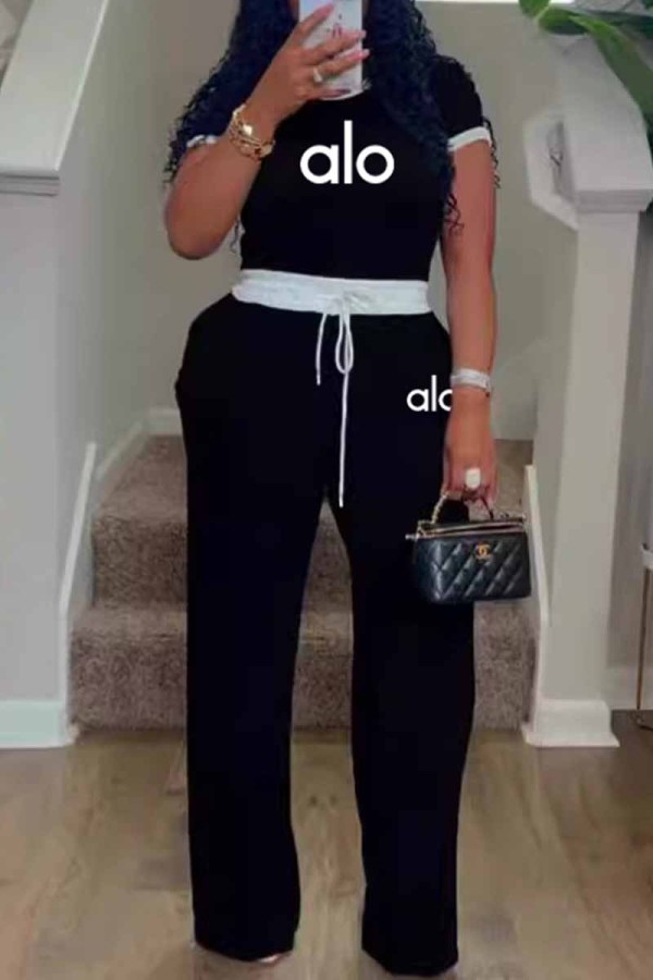 Black Casual Print Letter O Neck Short Sleeve Two Pieces