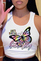 White Street Print Patchwork O Neck Tops