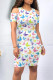 White Elegant Butterfly Print Hollowed Out Patchwork O Neck Wrapped Skirt Dresses