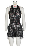 White Sexy Solid Tassel Hollowed Out Patchwork See-through O Neck Skinny Rompers