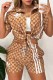 Khaki Casual Elegant Print Patchwork Letter Turndown Collar Short Sleeve Two Pieces