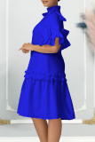 Red Elegant Solid Patchwork Stringy Selvedge Mandarin Collar A Line Dresses