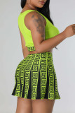 Red Sweet Print Patchwork U Neck Sleeveless Two Pieces