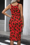Deep Pink Casual Animal Print Print U Neck Printed Dresses