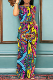 Brown Casual Gradient Print Graffiti Pocket Contrast O Neck Short Sleeve Two Pieces