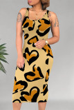 Deep Pink Casual Animal Print Print U Neck Printed Dresses