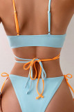 Orange Blue Sportswear Color Block Bandage Hollowed Out Patchwork Swimwears(With Paddings)