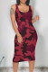 Rose Red Casual Camouflage Print U Neck Printed Dresses