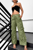Dark Gray Sexy Solid Patchwork Pocket Buttons Zipper Loose High Waist Wide Leg Patchwork Bottoms
