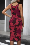 Sky Blue Casual Camouflage Print U Neck Printed Dresses
