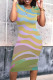 Multicolor Casual Striped Print Contrast O Neck Short Sleeve Short Sleeve Dress