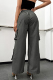 Dark Gray Sexy Solid Patchwork Pocket Buttons Zipper Loose High Waist Wide Leg Patchwork Bottoms