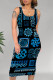 Blue Black Casual Geometric Print U Neck Printed Dresses