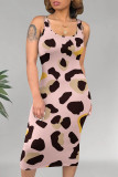Deep Pink Casual Animal Print Print U Neck Printed Dresses