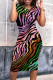 Colour Casual Striped Print Contrast O Neck Short Sleeve Short Sleeve Dress
