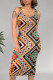 Green Yellow Casual Geometric Print U Neck Printed Dresses