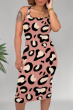 Deep Pink Casual Animal Print Print U Neck Printed Dresses
