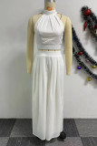 White Casual Street Daily Elegant Simplicity Solid Color Halter Sleeveless Two Pieces
