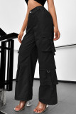 Dark Gray Sexy Solid Patchwork Pocket Buttons Zipper Loose High Waist Wide Leg Patchwork Bottoms