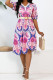 Pink Celebrities Print Patchwork With Belt Zipper V Neck A Line Dresses