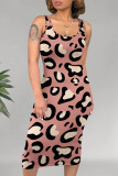 Pink Casual Animal Print Print U Neck Printed Dresses