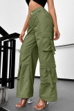 Army Green Sexy Solid Patchwork Pocket Buttons Zipper Loose High Waist Wide Leg Patchwork Bottoms