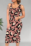 Deep Pink Casual Animal Print Print U Neck Printed Dresses