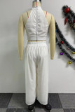 White Casual Street Daily Elegant Simplicity Solid Color Halter Sleeveless Two Pieces