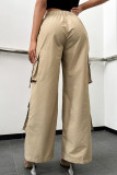 Dark Gray Sexy Solid Patchwork Pocket Buttons Zipper Loose High Waist Wide Leg Patchwork Bottoms