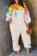 White Street Print Patchwork Pocket Off the Shoulder Loose Jumpsuits