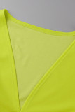 Yellow Casual Solid Flounce V Neck Short Sleeve Two Pieces