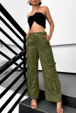 Dark Gray Sexy Solid Patchwork Pocket Buttons Zipper Loose High Waist Wide Leg Patchwork Bottoms