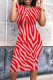 Red Casual Striped Print Contrast O Neck Short Sleeve Short Sleeve Dress