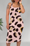 Deep Pink Casual Animal Print Print U Neck Printed Dresses