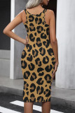 Deep Pink Casual Animal Print Print U Neck Printed Dresses
