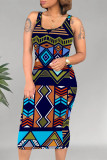 Multicolor Casual Geometric Print U Neck Printed Dresses
