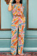 Colour Casual Gradient Print Graffiti Pocket Contrast O Neck Short Sleeve Two Pieces
