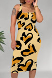 Deep Pink Casual Animal Print Print U Neck Printed Dresses