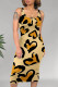 Yellow Casual Animal Print Print U Neck Printed Dresses