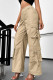 Khaki Sexy Solid Patchwork Pocket Buttons Zipper Loose High Waist Wide Leg Patchwork Bottoms