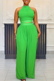 Green Casual Street Daily Elegant Simplicity Solid Color Halter Sleeveless Two Pieces