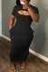 Black Casual Solid Hollowed Out O Neck Long Dresses