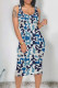 Sky Blue Casual Camouflage Print U Neck Printed Dresses