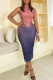 Orange Blue Elegant Gradient Patchwork O Neck Long Dresses